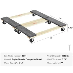 VEVOR Furniture Dolly, 1000 lbs Each Load Capacity, 2 Packs, 18