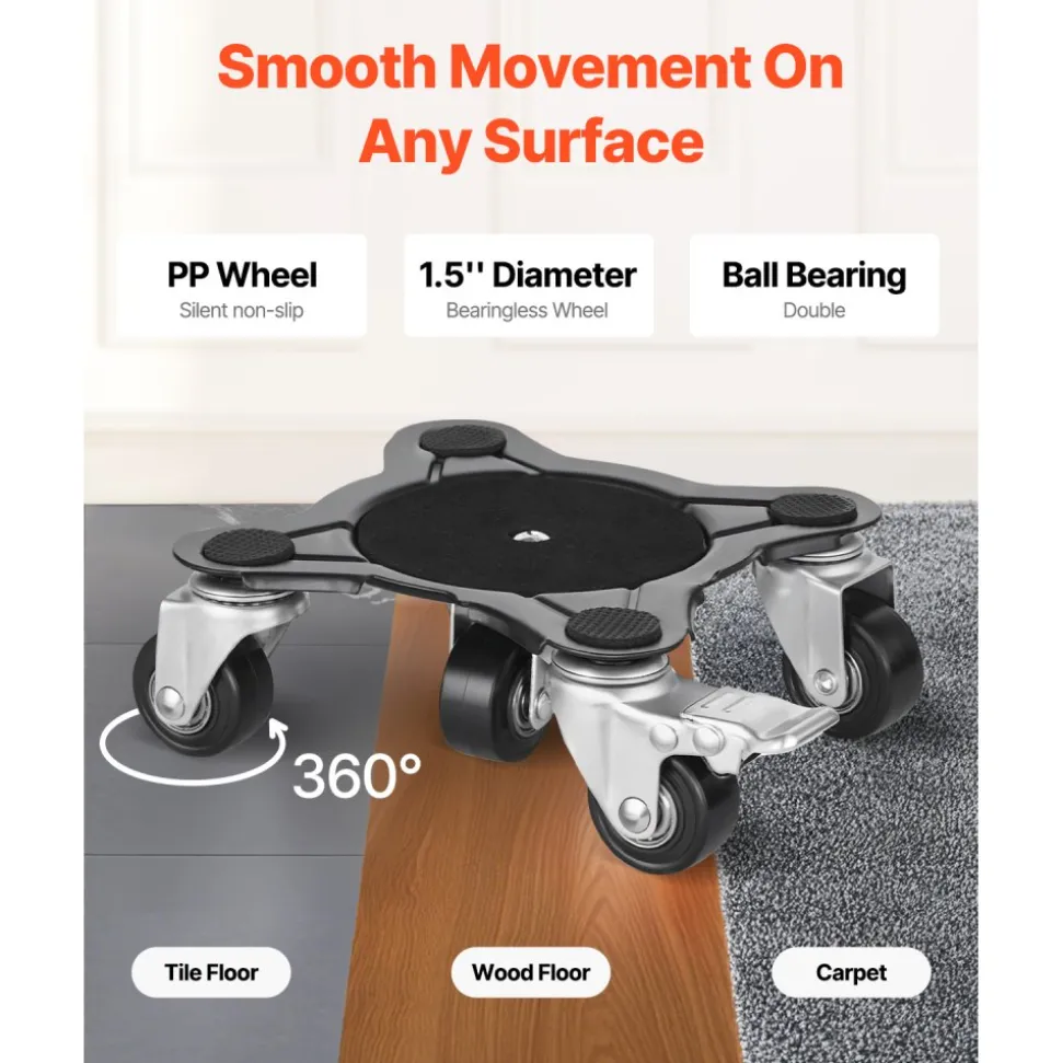 VEVOR Furniture Dolly, Maximum Load 1200 lbs, Heavy Duty Furniture Movers with 5 360° Rotation Wheels, Carbon Steel Panel, Furniture Lift Slider Tool Set for Appliances, Sofa, Fridge, Washing Machine