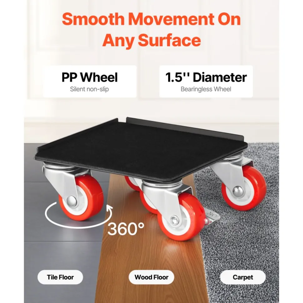 VEVOR Furniture Dolly, Maximum Load 1200 lbs, Heavy Duty Furniture Movers with 5 360° Rotation Wheels, Carbon Steel Panel, Furniture Lift Slider Tool Set for Appliances, Sofa, Fridge, Washing Machine