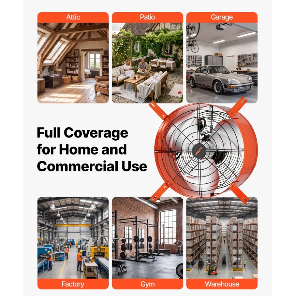 VEVOR Gable Mount Fan, 16 in Attic Vent Exhaust Fan 2940 CFM Thermostat, Cooling and Ventilation for Home, Garage, Warehouse, Workshop, Carbon Steel Housing with Mounting Brackets & Hardware, Orange