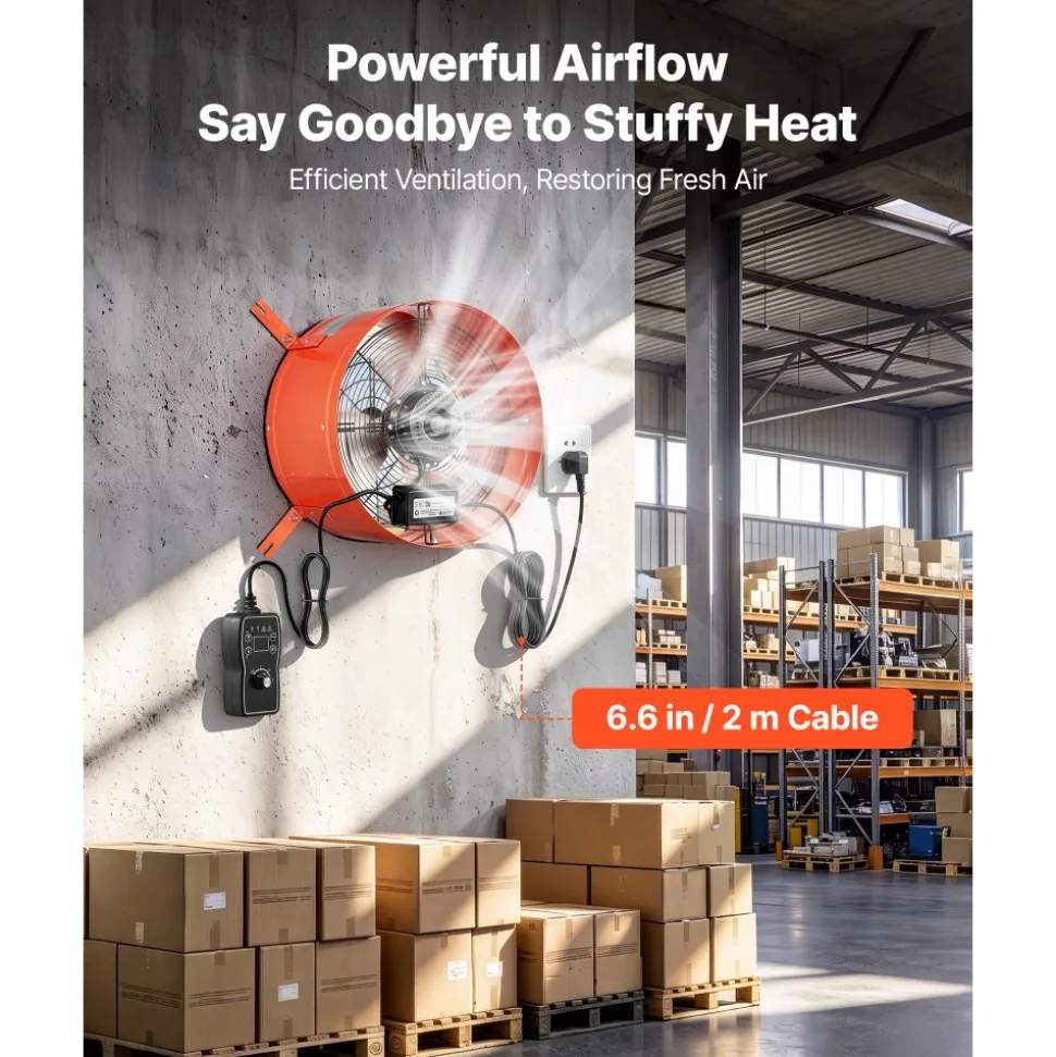 VEVOR Gable Mount Fan, 16 in Attic Vent Exhaust Fan 2940 CFM Thermostat, Cooling and Ventilation for Home, Garage, Warehouse, Workshop, Carbon Steel Housing with Mounting Brackets & Hardware, Orange