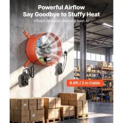 VEVOR Gable Mount Fan, 16 in Attic Vent Exhaust Fan 1945 CFM Thermostat, Cooling and Ventilation for Home, Garage, Warehouse, Workshop, Carbon Steel Housing with Mounting Brackets & Hardware, Orange