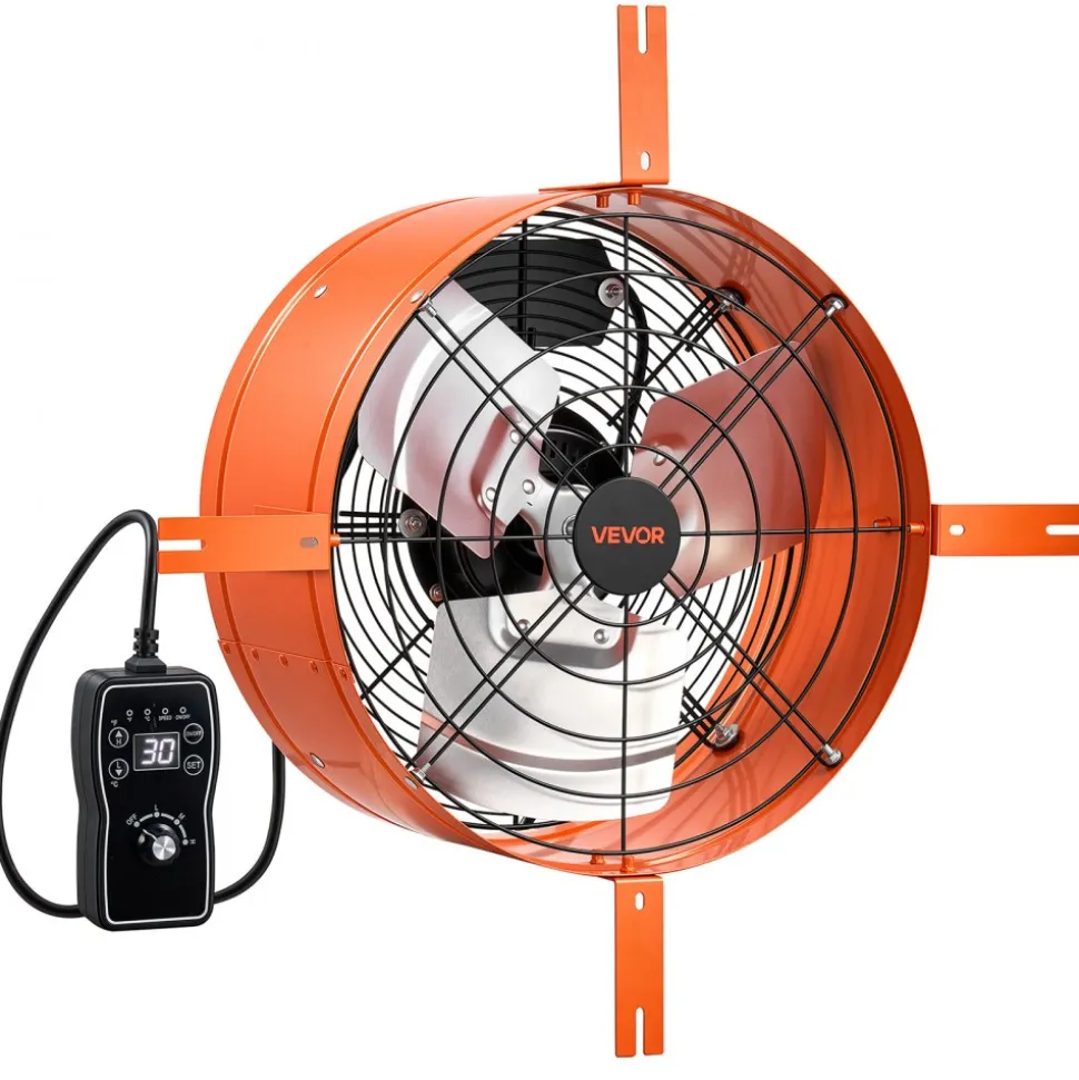 VEVOR Gable Mount Fan, 16 in Attic Vent Exhaust Fan 1945 CFM Thermostat, Cooling and Ventilation for Home, Garage, Warehouse, Workshop, Carbon Steel Housing with Mounting Brackets & Hardware, Orange