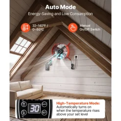 VEVOR Gable Mount Fan, 16 in Attic Vent Exhaust Fan 1945 CFM Thermostat, Cooling and Ventilation for Home, Garage, Warehouse, Workshop, Carbon Steel Housing with Mounting Brackets & Hardware, Orange