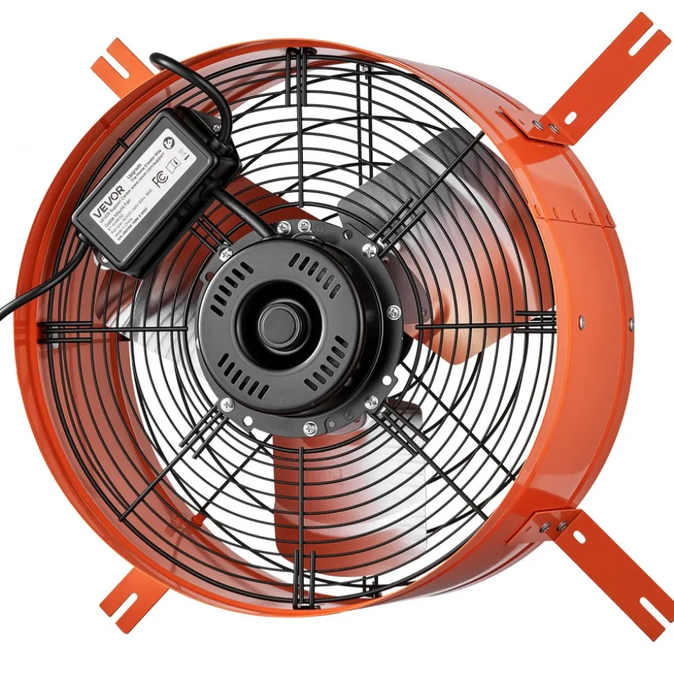 VEVOR Gable Mount Fan, 16 in Attic Vent Exhaust Fan 1945 CFM Thermostat, Cooling and Ventilation for Home, Garage, Warehouse, Workshop, Carbon Steel Housing with Mounting Brackets & Hardware, Orange