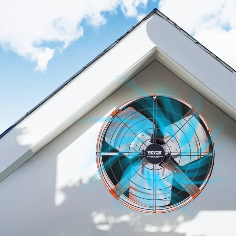 VEVOR Gable Mount Fan, 15 Inch Attic Exhaust Fan with Adjustable Thermostat & Outer Mesh, 1650 CFM House Ventilator Cools Up to 2360 Sq.Ft, Quiet Ventilation for Roof, Garage & Shop, Vibrant Orange