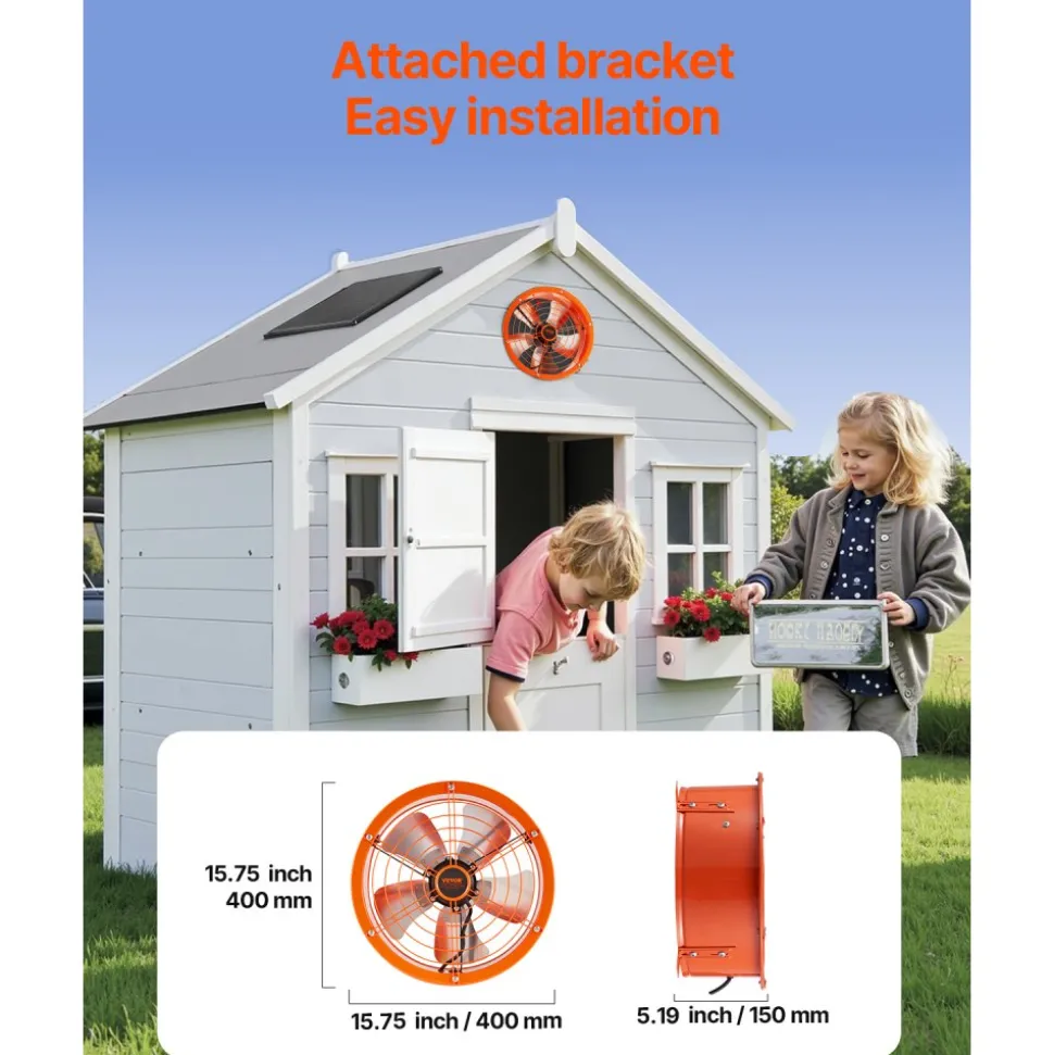 VEVOR Gable Mount Fan, 14 Inch Solar Power Attic Exhaust Fan with Adjustable Thermostat & Outer Mesh, 1300 CFM House Ventilator Cool Upto 1850 Sq.Ft, Quiet Ventilation for Roof, Garage, Shop, Black