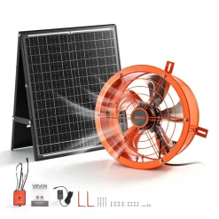 VEVOR Gable Mount Fan, 12 inch Solar Attic Vent Exhaust Fan Carbon Steel, 900 CFM Cooling and Ventilation for Roof, Greenhouse, Garage, Shop, Small Spaces, with Thermostat and Power Adapter, Orange