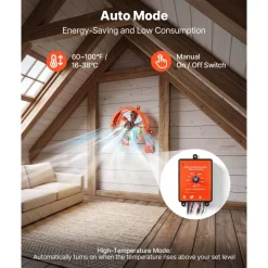 VEVOR Gable Mount Fan, 12 inch Solar Attic Vent Exhaust Fan Carbon Steel, 900 CFM Cooling and Ventilation for Roof, Greenhouse, Garage, Shop, Small Spaces, with Thermostat and Power Adapter, Orange