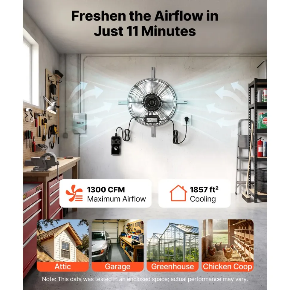 VEVOR Gable Mount Fan, 15 in Gable Attic Vent Exhaust Fan with Thermostat, 1300 CFM Cooling and Ventilation for Home, Garage, Warehouses, Workshops, Carbon Steel Housing with Mounting Bracket, Silver