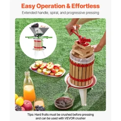 VEVOR 1.6 Gal/6L Fruit Wine Press, Solid Wood Basket with 8 Blocks, Heavy Duty Manual Juice Maker, Cider Apple Grape Tincture Honey Olive Oil Making Press with Handle for Kitchen, Home