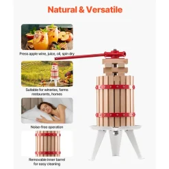 VEVOR 1.6 Gal/6L Fruit Wine Press, Solid Wood Basket with 8 Blocks, Heavy Duty Manual Juice Maker, Cider Apple Grape Tincture Honey Olive Oil Making Press with Handle for Kitchen, Home