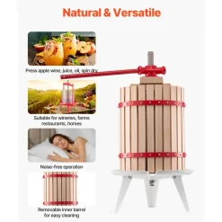 VEVOR 4.75 Gal/18L Fruit Wine Press, Solid Wood Basket with 8 Blocks, Heavy Duty Manual Juice Maker, Cider Apple Grape Tincture Honey Olive Oil Making Press with Handle for Kitchen, Home