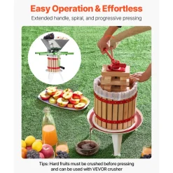 VEVOR 3.2 Gal/12L Fruit Wine Press, Solid Wood Basket with 8 Blocks, Heavy Duty Manual Juice Maker, Cider Apple Grape Tincture Honey Olive Oil Making Press with Handle for Kitchen, Home