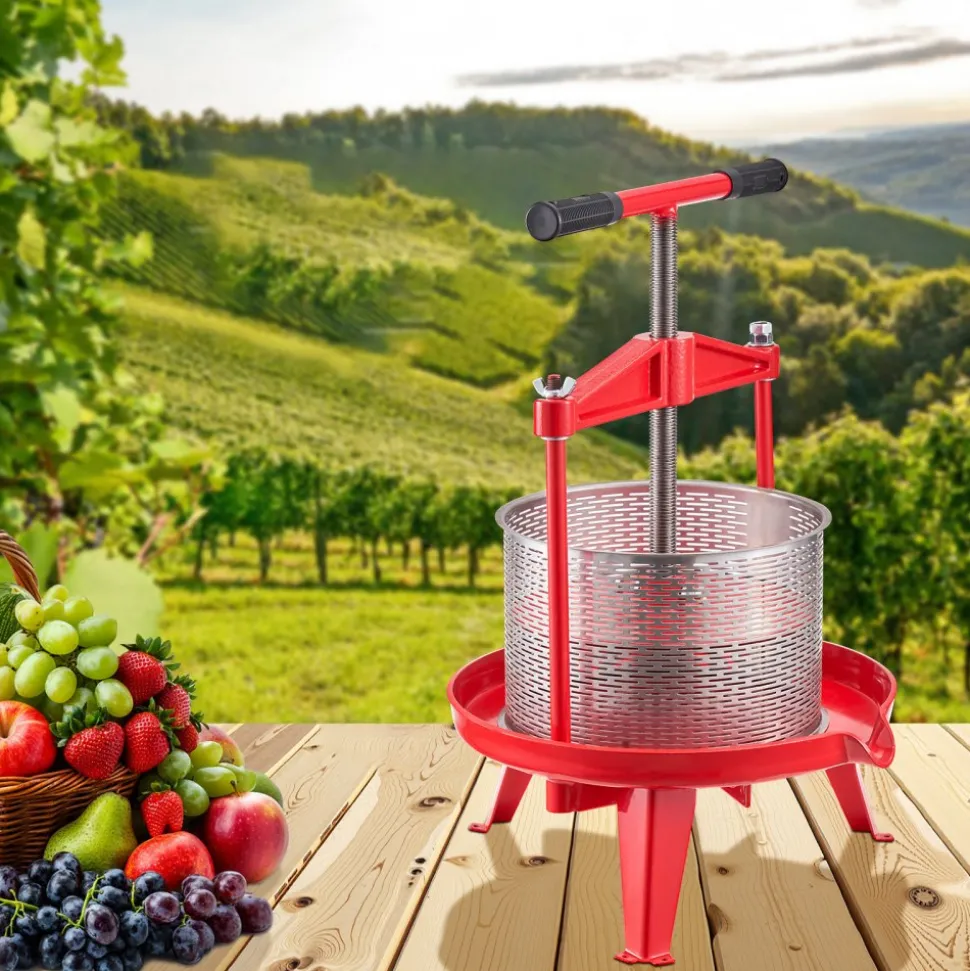 VEVOR 2.38 Gal/9L Fruit Wine Press, Stainless Steel Basket with Cross-beam and Triangular Structure, Manual Juice Maker, Cider Apple Grape Tincture Making Press with T-Handle for Kitchen Home