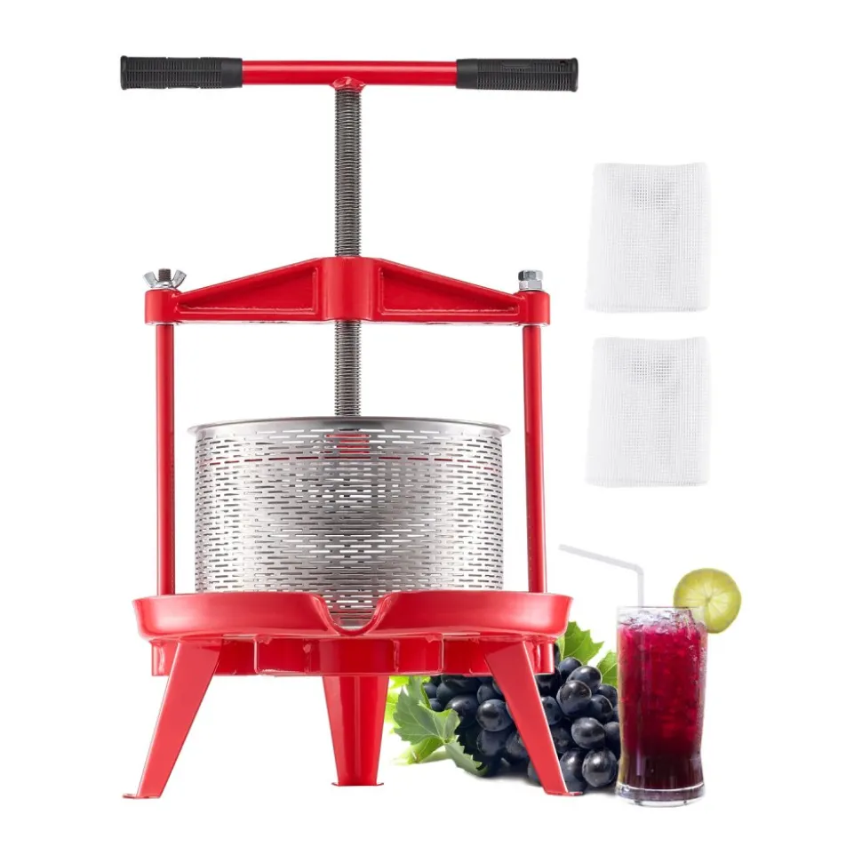VEVOR 2.38 Gal/9L Fruit Wine Press, Stainless Steel Basket with Cross-beam and Triangular Structure, Manual Juice Maker, Cider Apple Grape Tincture Making Press with T-Handle for Kitchen Home