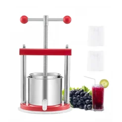 VEVOR 0.44 Gal/1.65L Fruit Wine Press, 2 Stainless Steel Barrels, Manual Juice Maker, Cider Apple Grape Tincture Honey Olive Oil Making Press with T-Handle for Outdoor Kitchen Home