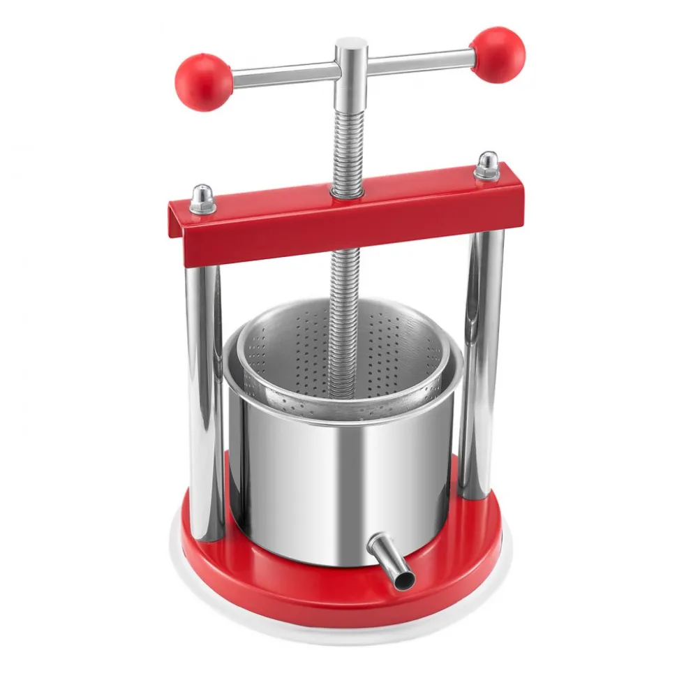 VEVOR 0.44 Gal/1.65L Fruit Wine Press, 2 Stainless Steel Barrels, Manual Juice Maker, Cider Apple Grape Tincture Honey Olive Oil Making Press with T-Handle for Outdoor Kitchen Home