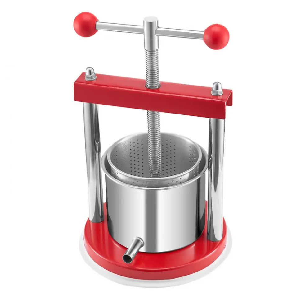 VEVOR 0.44 Gal/1.65L Fruit Wine Press, 2 Stainless Steel Barrels, Manual Juice Maker, Cider Apple Grape Tincture Honey Olive Oil Making Press with T-Handle for Outdoor Kitchen Home
