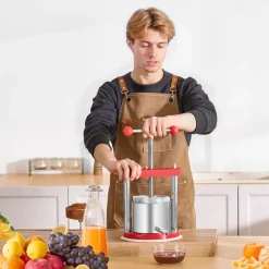 VEVOR 0.44 Gal/1.65L Fruit Wine Press, 2 Stainless Steel Barrels, Manual Juice Maker, Cider Apple Grape Tincture Honey Olive Oil Making Press with T-Handle for Outdoor Kitchen Home