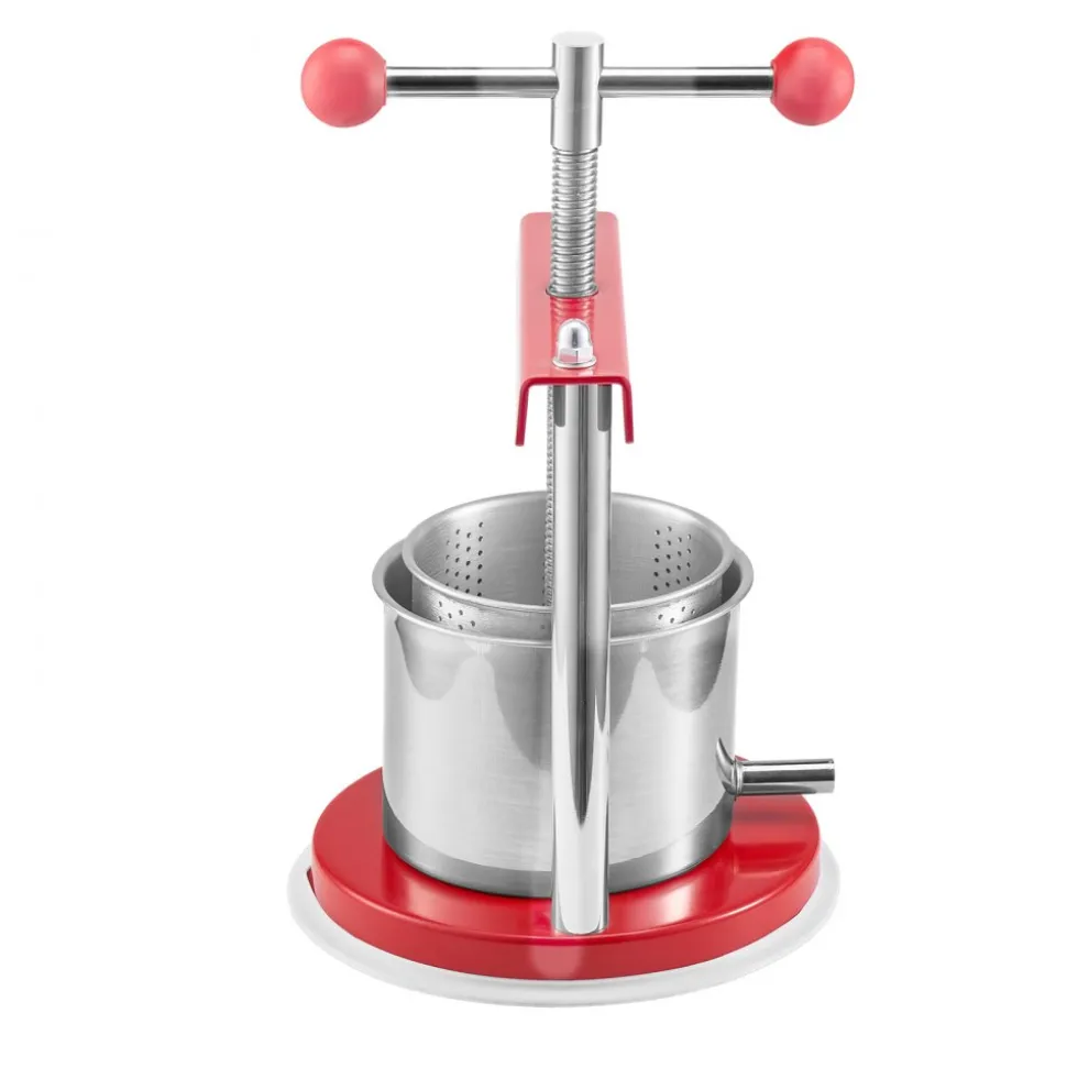 VEVOR 0.44 Gal/1.65L Fruit Wine Press, 2 Stainless Steel Barrels, Manual Juice Maker, Cider Apple Grape Tincture Honey Olive Oil Making Press with T-Handle for Outdoor Kitchen Home