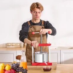 VEVOR 0.8 Gal/3L Fruit Wine Press, 2 Stainless Steel Barrels, Manual Juice Maker, Cider Apple Grape Tincture Honey Olive Oil Making Press with T-Handle for Outdoor Kitchen Home