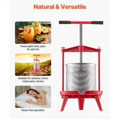 VEVOR 3.69 Gal/14L Fruit Wine Press, Stainless Steel Basket with Cross-beam and Triangular Structure, Manual Juice Maker, Cider Apple Grape Tincture Making Press with T-Handle for Kitchen Home