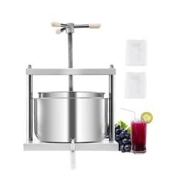 VEVOR 3.17 Gal/12L Fruit Wine Press, 2 Stainless Steel Barrels, Manual Juice Maker, Cider Apple Grape Tincture Honey Olive Oil Making Press with Triangular Handle for Outdoor Kitchen Home