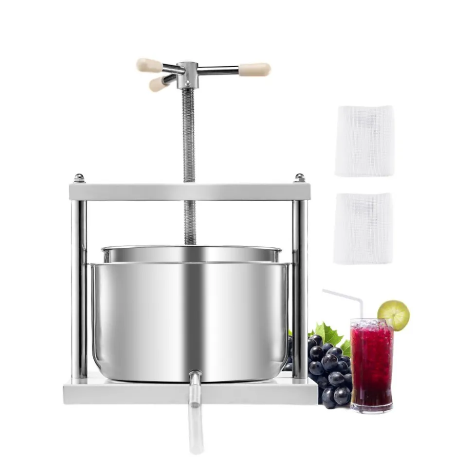 VEVOR 3.17 Gal/12L Fruit Wine Press, 2 Stainless Steel Barrels, Manual Juice Maker, Cider Apple Grape Tincture Honey Olive Oil Making Press with Triangular Handle for Outdoor Kitchen Home