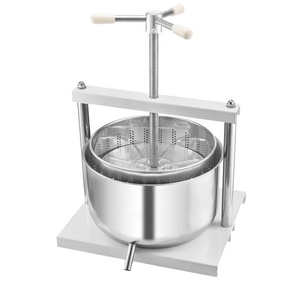 VEVOR 3.17 Gal/12L Fruit Wine Press, 2 Stainless Steel Barrels, Manual Juice Maker, Cider Apple Grape Tincture Honey Olive Oil Making Press with Triangular Handle for Outdoor Kitchen Home