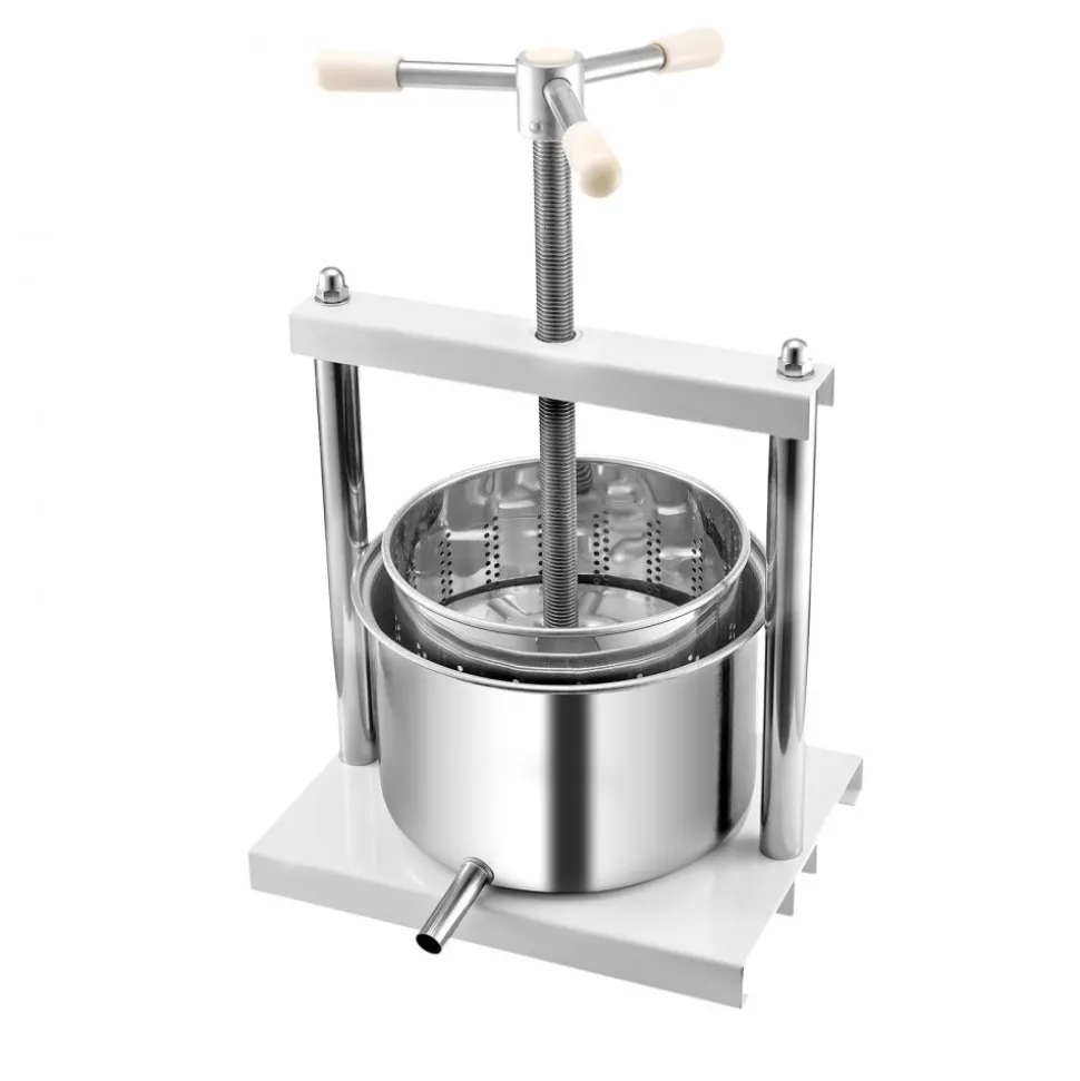 VEVOR 1.45 Gal/5L Fruit Wine Press, 2 Stainless Steel Barrels, Manual Juice Maker, Cider Apple Grape Tincture Honey Olive Oil Making Press with Triangular Handle for Outdoor Kitchen Home