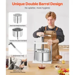 VEVOR 1.45 Gal/5L Fruit Wine Press, 2 Stainless Steel Barrels, Manual Juice Maker, Cider Apple Grape Tincture Honey Olive Oil Making Press with Triangular Handle for Outdoor Kitchen Home