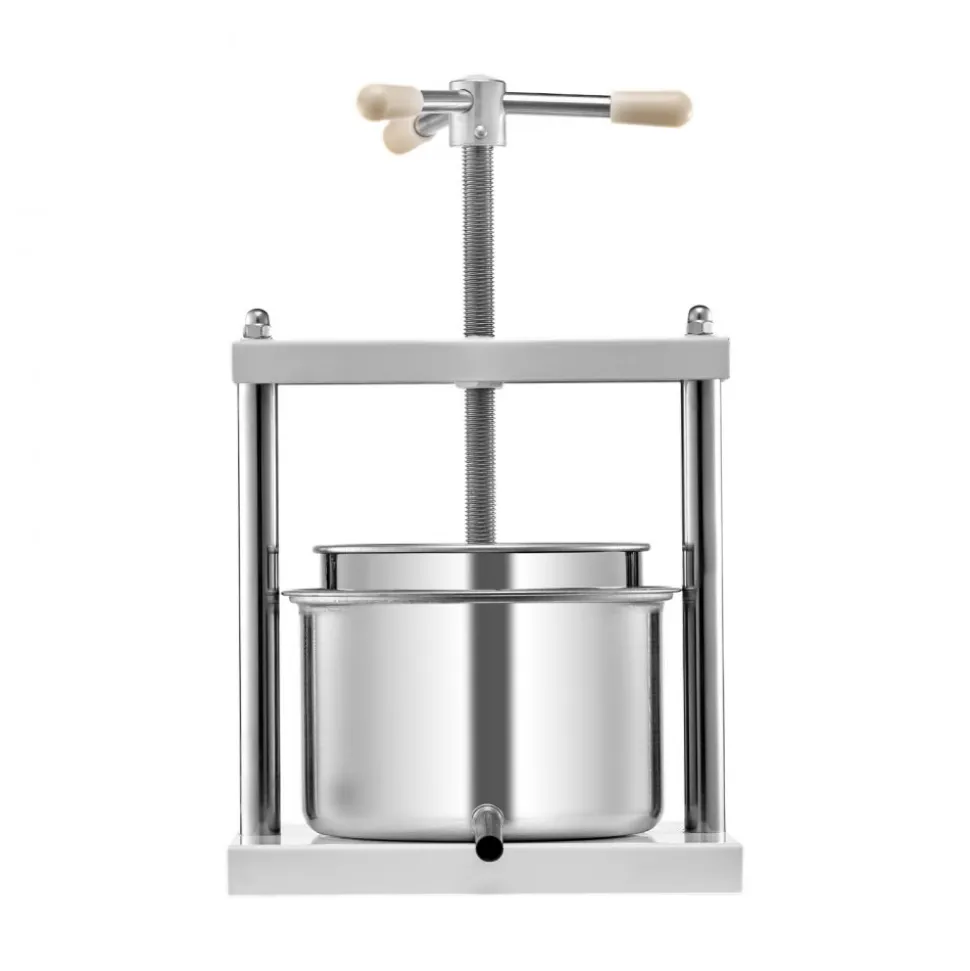 VEVOR 1.45 Gal/5L Fruit Wine Press, 2 Stainless Steel Barrels, Manual Juice Maker, Cider Apple Grape Tincture Honey Olive Oil Making Press with Triangular Handle for Outdoor Kitchen Home