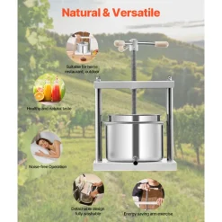 VEVOR 1.45 Gal/5L Fruit Wine Press, 2 Stainless Steel Barrels, Manual Juice Maker, Cider Apple Grape Tincture Honey Olive Oil Making Press with Triangular Handle for Outdoor Kitchen Home