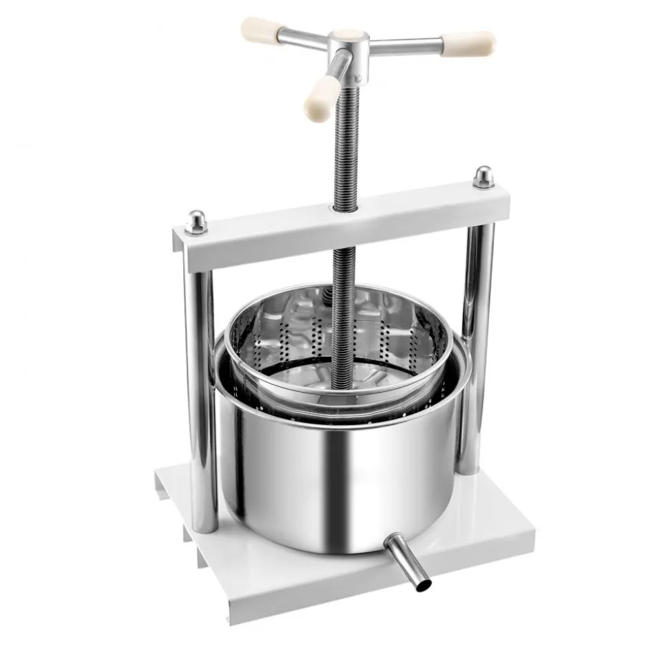 VEVOR 1.45 Gal/5L Fruit Wine Press, 2 Stainless Steel Barrels, Manual Juice Maker, Cider Apple Grape Tincture Honey Olive Oil Making Press with Triangular Handle for Outdoor Kitchen Home