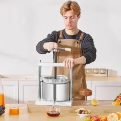 VEVOR 1.45 Gal/5L Fruit Wine Press, 2 Stainless Steel Barrels, Manual Juice Maker, Cider Apple Grape Tincture Honey Olive Oil Making Press with Triangular Handle for Outdoor Kitchen Home