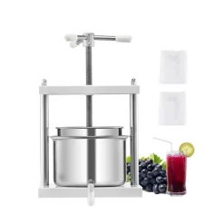 VEVOR 1.45 Gal/5L Fruit Wine Press, 2 Stainless Steel Barrels, Manual Juice Maker, Cider Apple Grape Tincture Honey Olive Oil Making Press with Triangular Handle for Outdoor Kitchen Home