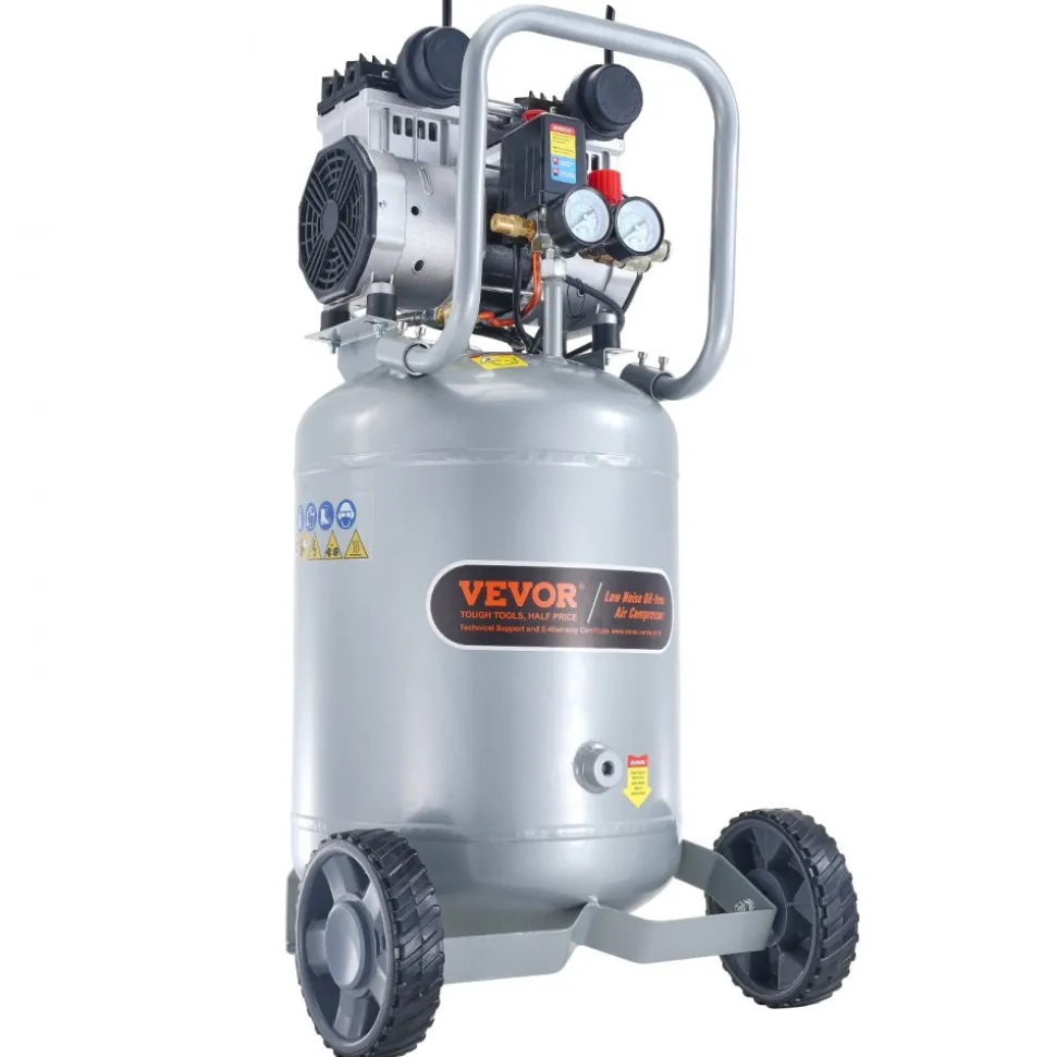 VEVOR 13 Gallon Air Compressor, 2HP 4.6 SCFM@90PSI Oil Free Air Compressor Tank, 66dB Ultra-Quiet Compressor for Tire Inflation, Auto Repair, Woodwork Nailing, Spray Painting (125PSI Max Pressure)