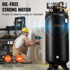 VEVOR 80 Gallon Air Compressor, 6.5HP 15.5SCFM@90 PSI, 145PSI Oil Free Stationary Air Compressor Tank, 86dB Ultra Quiet Compressor for Industrial Manufacturing, Construction Sites, Auto Repair