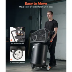 VEVOR 20-Gallon Air Compressor, 2HP 6.5SCFM at 90PSI, Max 135PSI Pressure Oil-Lubricated Air Compressor Tank, Portable on Wheels for Auto Repair, Tire Inflation, Spray Painting, Woodwork Nailing, 120V
