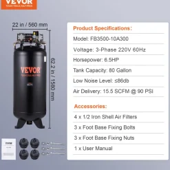 VEVOR 6 Gallon Air Compressor, 1.7HP 2.3CFM@90PSI Portable Pancake Air Compressor & 150PSI Max Pressure, 12-Piece Accessory Kit with 50FT Air Hose for Tire Inflation, Spray Painting, Woodwork Nailing
