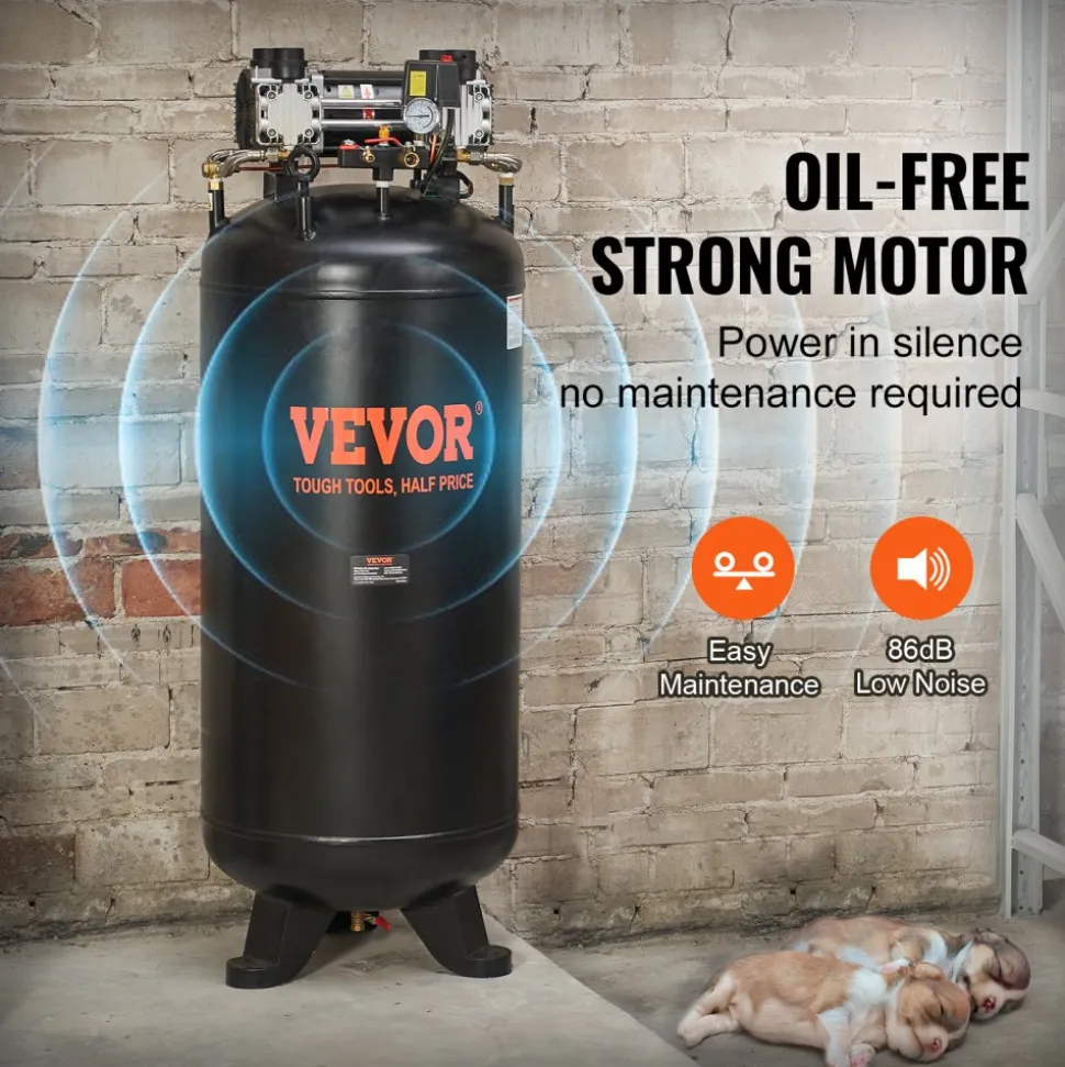 VEVOR 6 Gallon Air Compressor, 1.7HP 2.3CFM@90PSI Portable Pancake Air Compressor & 150PSI Max Pressure, 12-Piece Accessory Kit with 50FT Air Hose for Tire Inflation, Spray Painting, Woodwork Nailing