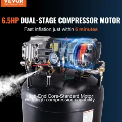 VEVOR 6 Gallon Air Compressor, 1.7HP 2.3CFM@90PSI Portable Pancake Air Compressor & 150PSI Max Pressure, 12-Piece Accessory Kit with 50FT Air Hose for Tire Inflation, Spray Painting, Woodwork Nailing