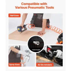 VEVOR 3 Gallon Air Compressor, 1/3HP 0.54CFM @ 90PSI Portable Pancake Air Compressor & 100PSI Max Working Pressure, Oil-Free Compressor Tank for Tire Inflation, Spray Painting, Woodwork Nailing, 120V