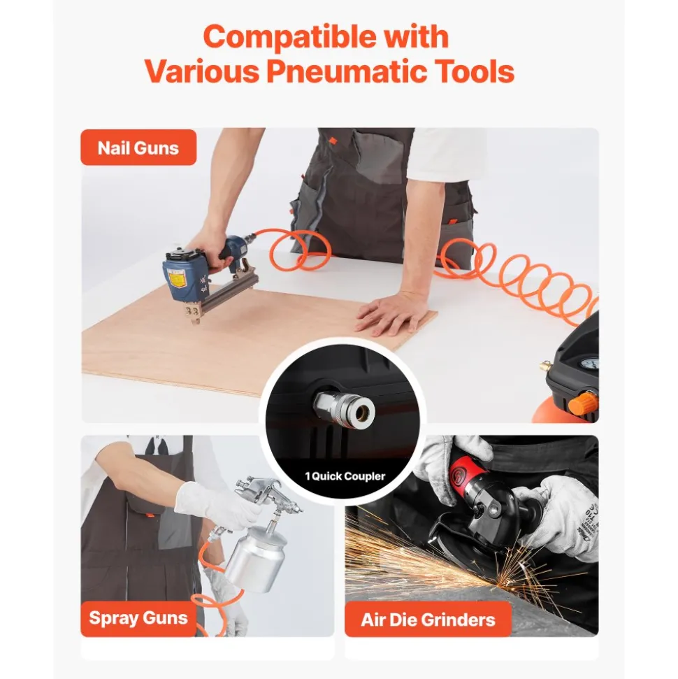 VEVOR 3 Gallon Air Compressor, 1/3HP 0.54CFM @ 90PSI Portable Pancake Air Compressor & 100PSI Max Working Pressure, Oil-Free Compressor Tank for Tire Inflation, Spray Painting, Woodwork Nailing, 120V