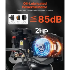 VEVOR 30-Gallon Air Compressor, 2HP 5.3SCFM at 90PSI, Max 125PSI Pressure Oil-Lubricated Air Compressor Tank, Portable on Wheels for Auto Repair, Tire Inflation, Spray Painting, Woodwork Nailing, 120V
