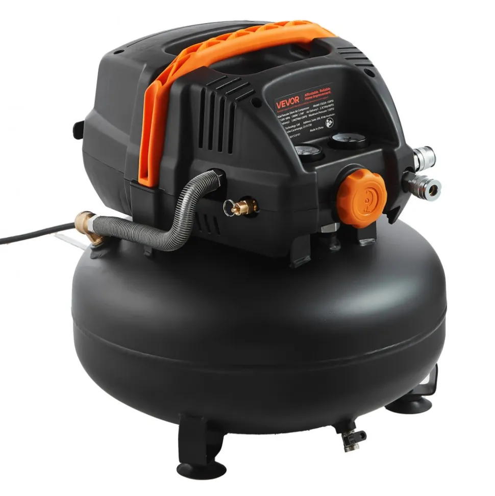 VEVOR 6 Gallon Air Compressor, 1.7HP 2.3CFM @ 90PSI Portable Pancake Air Compressor & 150PSI Max Working Pressure, Oil-Free Compressor Tank for Tire Inflation, Spray Painting, Woodwork Nailing, 120V