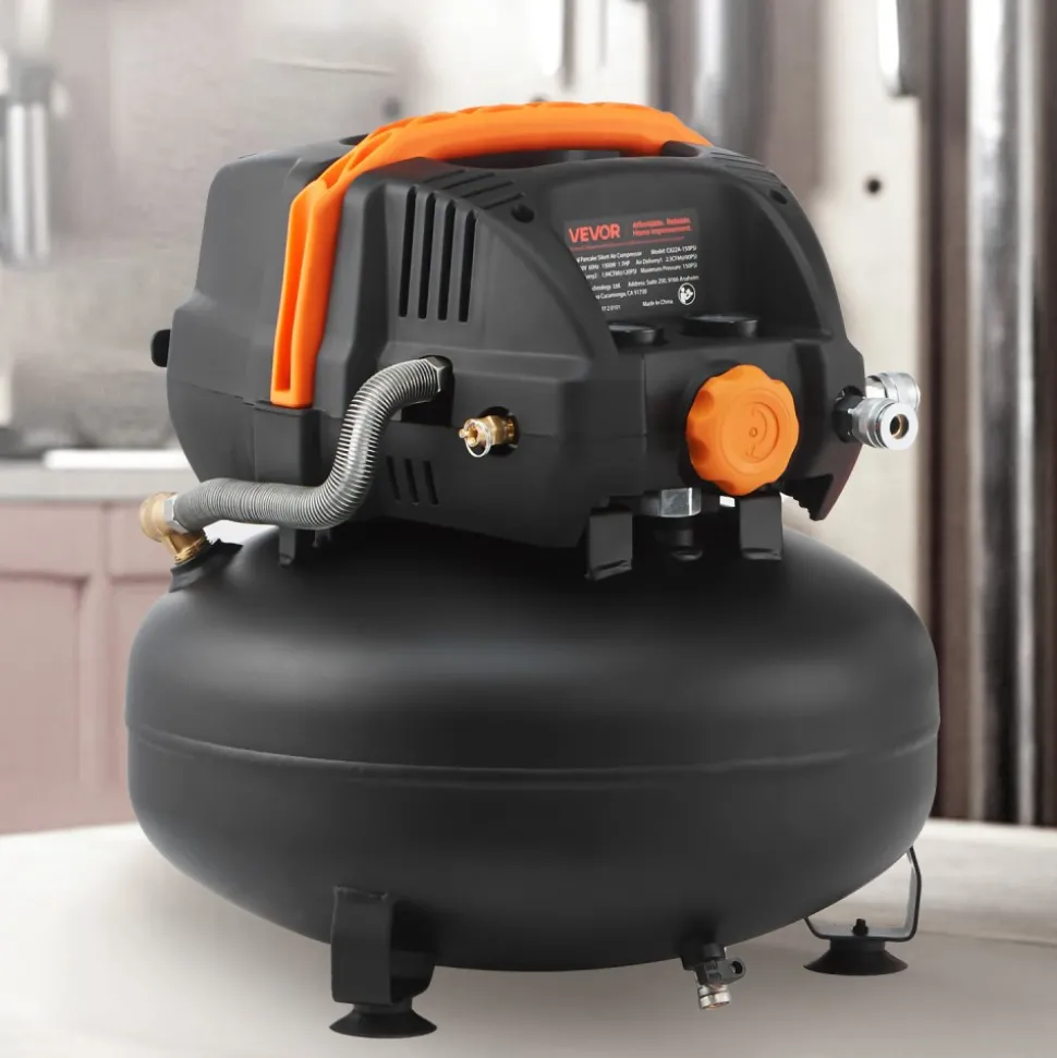 VEVOR 6 Gallon Air Compressor, 1.7HP 2.3CFM @ 90PSI Portable Pancake Air Compressor & 150PSI Max Working Pressure, Oil-Free Compressor Tank for Tire Inflation, Spray Painting, Woodwork Nailing, 120V