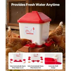 VEVOR 5 Gallon Automatic Chicken Waterer, 6 Water Ports, Automatic-Fill Water Cup, Automatic Gravity Waterer with Handle & Sealed Rubber Ring, Waterproof PP Material, No Waste Design, for Chicken