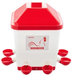 VEVOR 5 Gallon Automatic Chicken Waterer, 6 Water Ports, Automatic-Fill Water Cup, Automatic Gravity Waterer with Handle & Sealed Rubber Ring, Waterproof PP Material, No Waste Design, for Chicken